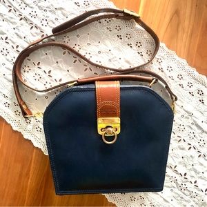 Blue & Brown Leather Italy Club Coffin Handbag; circa 2000